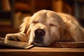 Relaxed dog dozes off, reaping the rewards of dedicated studying Royalty Free Stock Photo