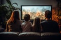 Relaxed family view Young friends watching TV in living room