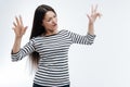 Relaxed female person imagining that dancing Royalty Free Stock Photo