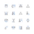 Relaxed gatherings line icons collection. Casual, Chill, Informal, Comfortable, Low-key, Easygoing, Laid-back vector and