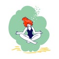 Relaxed Girl Meditating on Lotus Posture on Ocean Bottom. Young Female Character Underwater Yoga Recreation Free Diving