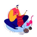 Relaxed knitting man in a cosy home atmosphere. Royalty Free Stock Photo