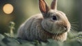 relaxed lop eared rabbit in a calming sage green solid color background. Royalty Free Stock Photo