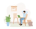 Illustration of relaxed man looking at laptop after completing work tasks on time