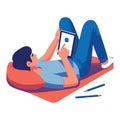 Relaxed man using digital tablet and artist tools vector illustration Royalty Free Stock Photo