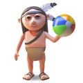 Relaxed native American Indian man plays with a beachball, 3d illustration