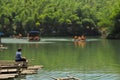 The relaxed people in bamboo forest Royalty Free Stock Photo