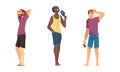 Relaxed People Character in Shorts Standing and Smiling Vector Set