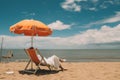 Relaxed Person lying beach chair. Generate Ai