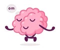 Relaxed Pink Brain Meditating, Funny Human Nervous System Organ Cartoon Character Vector Illustration on White