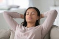 Relaxed sleepy African American girl with closed eyes Royalty Free Stock Photo