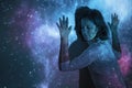 Relaxed woman feeling the universe Royalty Free Stock Photo