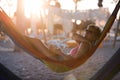 Relaxed woman laying in hammock Royalty Free Stock Photo