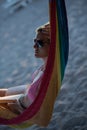 Relaxed woman laying in hammock Royalty Free Stock Photo