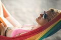 Relaxed woman laying in hammock Royalty Free Stock Photo