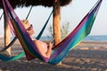 Relaxed woman laying in hammock Royalty Free Stock Photo