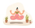 Relaxed woman lotus yoga meditating