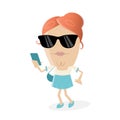 Relaxed woman with smartphone and sunglasses