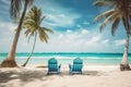 Relaxing Beach Scene with Palms and Beach Chairs