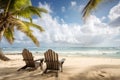 Relaxing Beach Scene with Palms and Beach Chairs