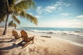 Relaxing Beach Scene with Palms and Beach Chairs