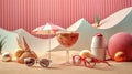 Relaxing beach scene with refreshing cocktail and sun glasses. Retro styled vacation still life. Royalty Free Stock Photo