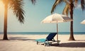 Relaxing beach vacation with a lounge chair and palm trees