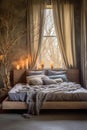 relaxing bedroom with soft lighting and pillows