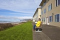 Relaxing on a bench with a view Oregon coast. Royalty Free Stock Photo