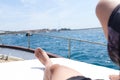 Relaxing on a boat on a Mediterranean Sea holiday scene