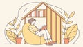 Relaxing with a book in a compact, charming tiny home interior, vector design Generative AI Royalty Free Stock Photo
