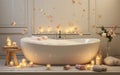 Relaxing Bubble Bath Scene with Candles and Music. AI Royalty Free Stock Photo