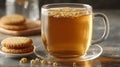 Relaxing chamomile tea with cookies on a rustic table setting