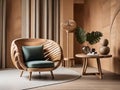 Relaxing Comfort: Lounge Chair Nestled Amidst Potted Houseplants and Wood Paneling Wall.