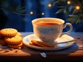 relaxing cup of evening tea with biscuits. copy space Royalty Free Stock Photo