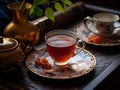 relaxing cup of evening tea with biscuits. copy space Royalty Free Stock Photo