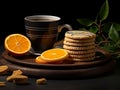 relaxing cup of evening tea with biscuits. copy space Royalty Free Stock Photo