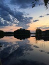 Midsummer sunset at lake