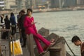 Relaxing at ferry pier in Hong Kong