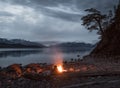 Relaxing by the fire at Bear creek camp ground on Harrison lake British Columbia