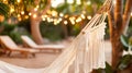 Relaxing Hammock With Boho Vibes in a Tropical Garden generated using AI.