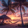 Relaxing Hammock Sunset Paradise Royalty Free Stock Photo