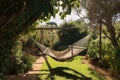 relaxing hammock swing in the sun with view of tranquil garden
