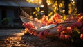 Relaxing on a hammock, swinging under autumn yellow tree generated by AI Royalty Free Stock Photo