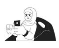 Relaxing hijab girl on beanbag chair black and white 2D cartoon character