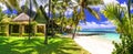 Relaxing holidays in tropical paradise Mauritius island. Luxury villas on the Le Morne beach Royalty Free Stock Photo