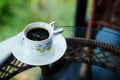 Relaxing with hot black coffee Serve in white cup in garden Royalty Free Stock Photo