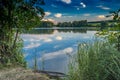 relaxing lake at sunset  Colorful sunset observed over lake on calm summer evening. Reflection of sky on lake made a dramatic Royalty Free Stock Photo