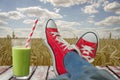 Relaxing landscape overlooking the wheat field with a refreshing