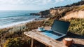 Coastal Workspace with Ocean View Good Resolution Stock Photo Royalty Free Stock Photo